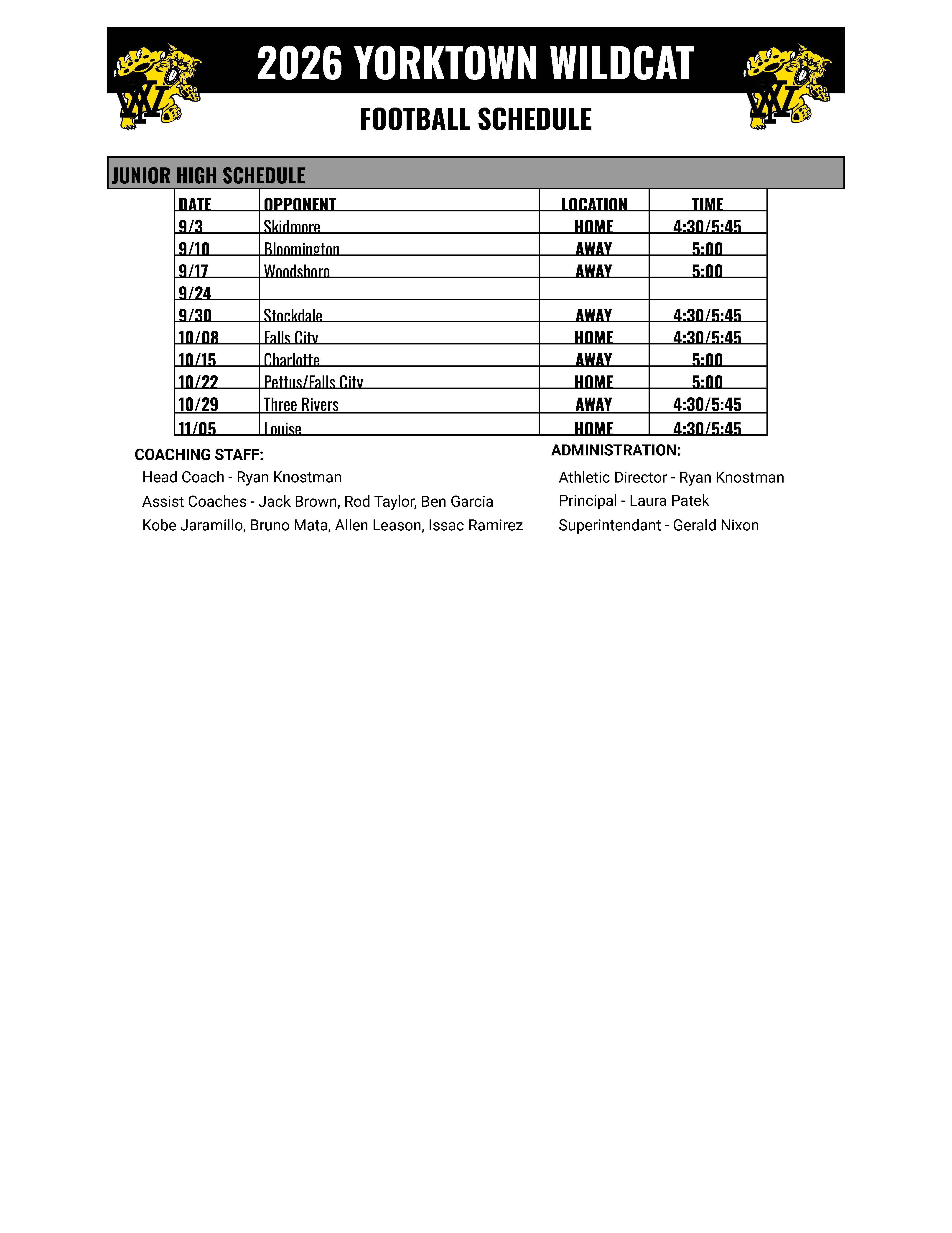 2026 JH Schedule